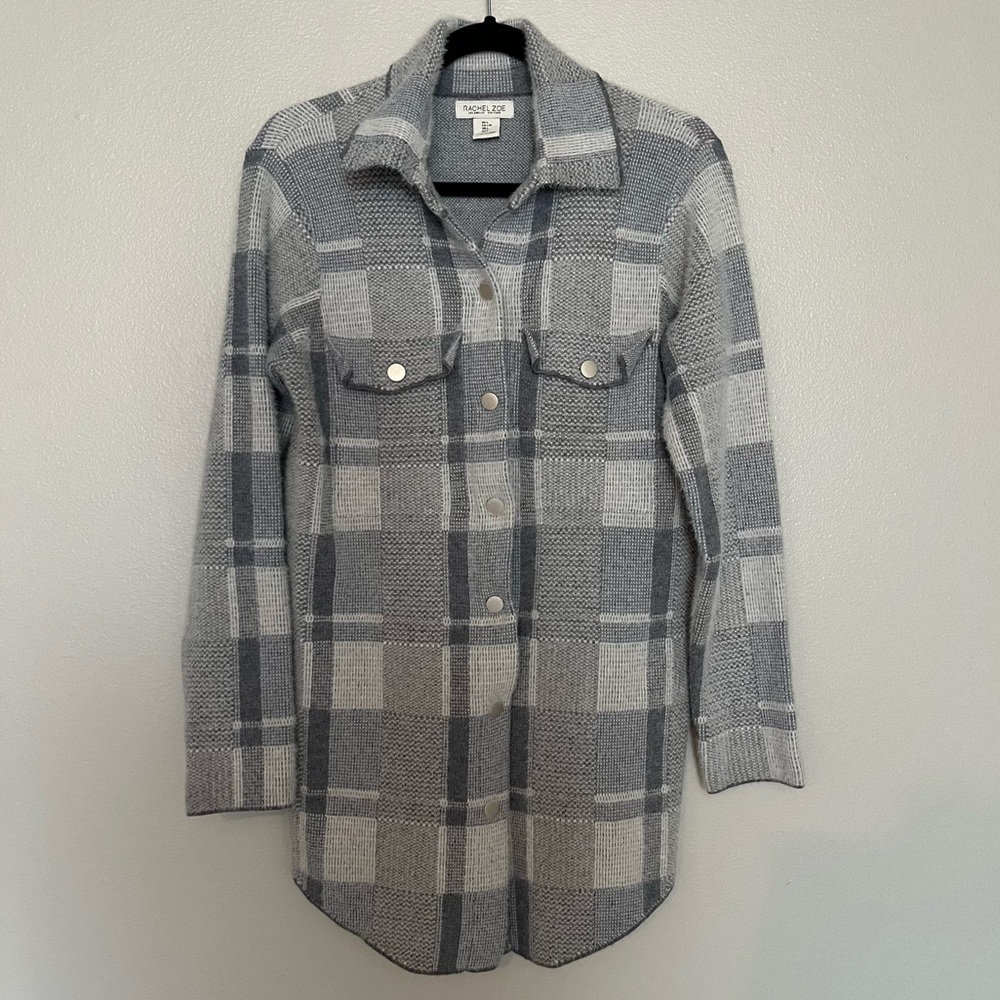 RACHEL ZOE- Soft Cozy Shacket Sweater Blue Grey Jacket Size L